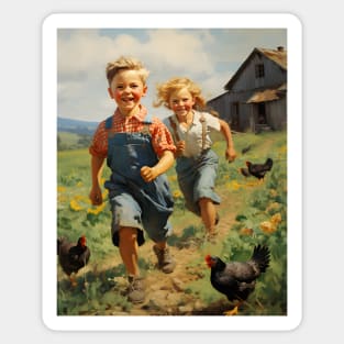 Retro Vintage Country Kids Farm Fun - Whimsical Traditional Design Sticker